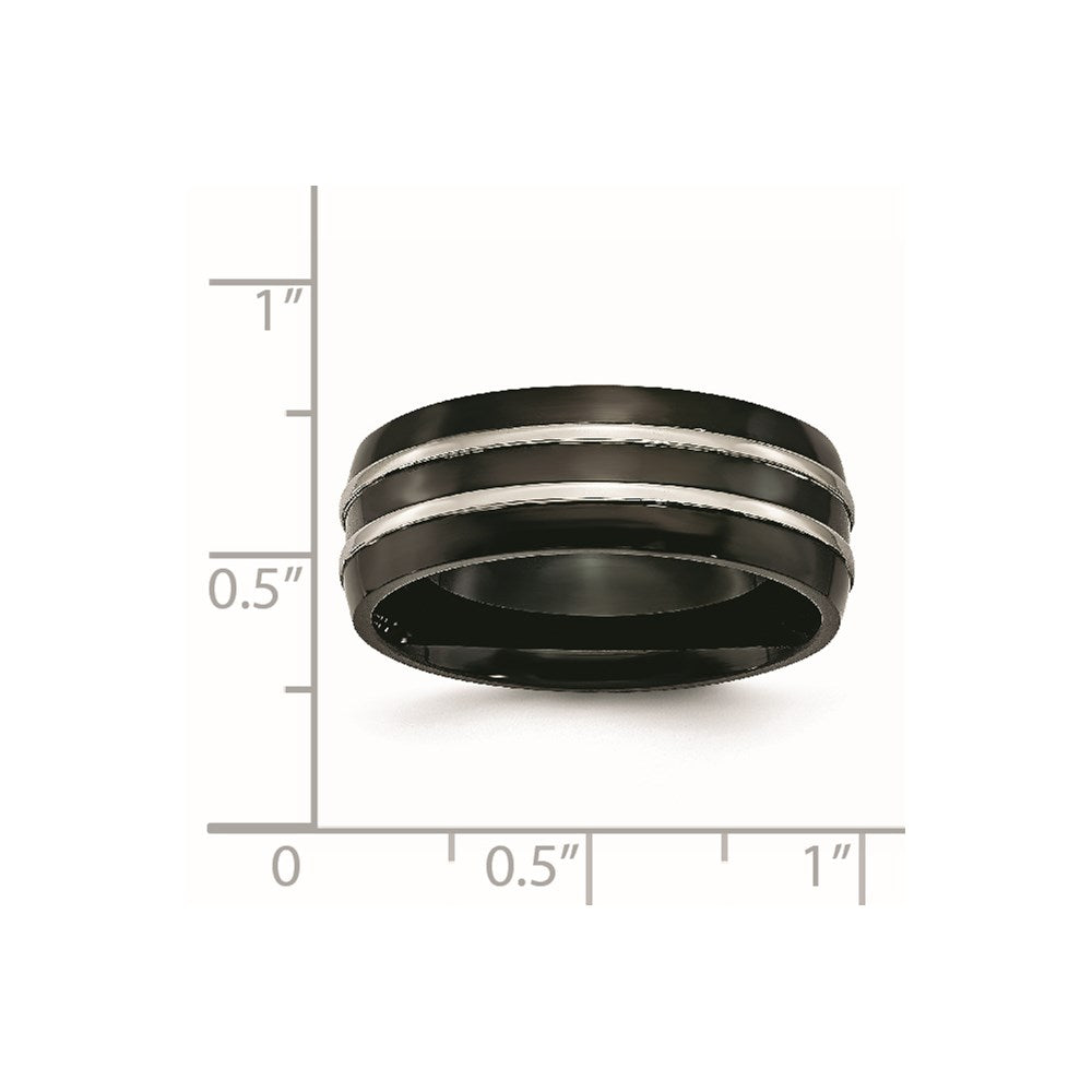 Titan Gerillt 8mm Schwarz Ip Beschichtet Gebürstet & Poliert Ring