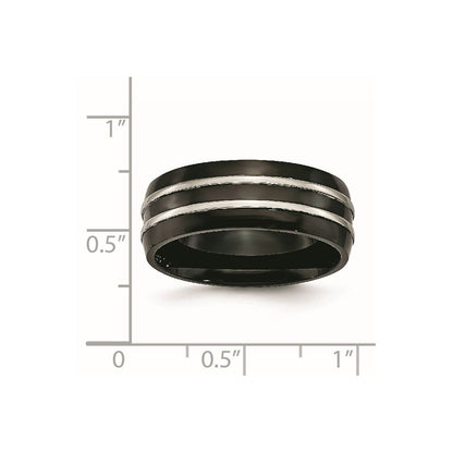 Titan Gerillt 8mm Schwarz Ip Beschichtet Gebürstet & Poliert Ring