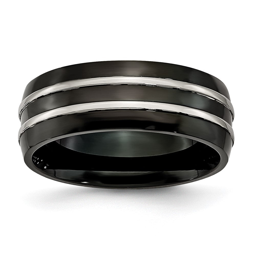 Titan Gerillt 8mm Schwarz Ip Beschichtet Gebürstet & Poliert Ring