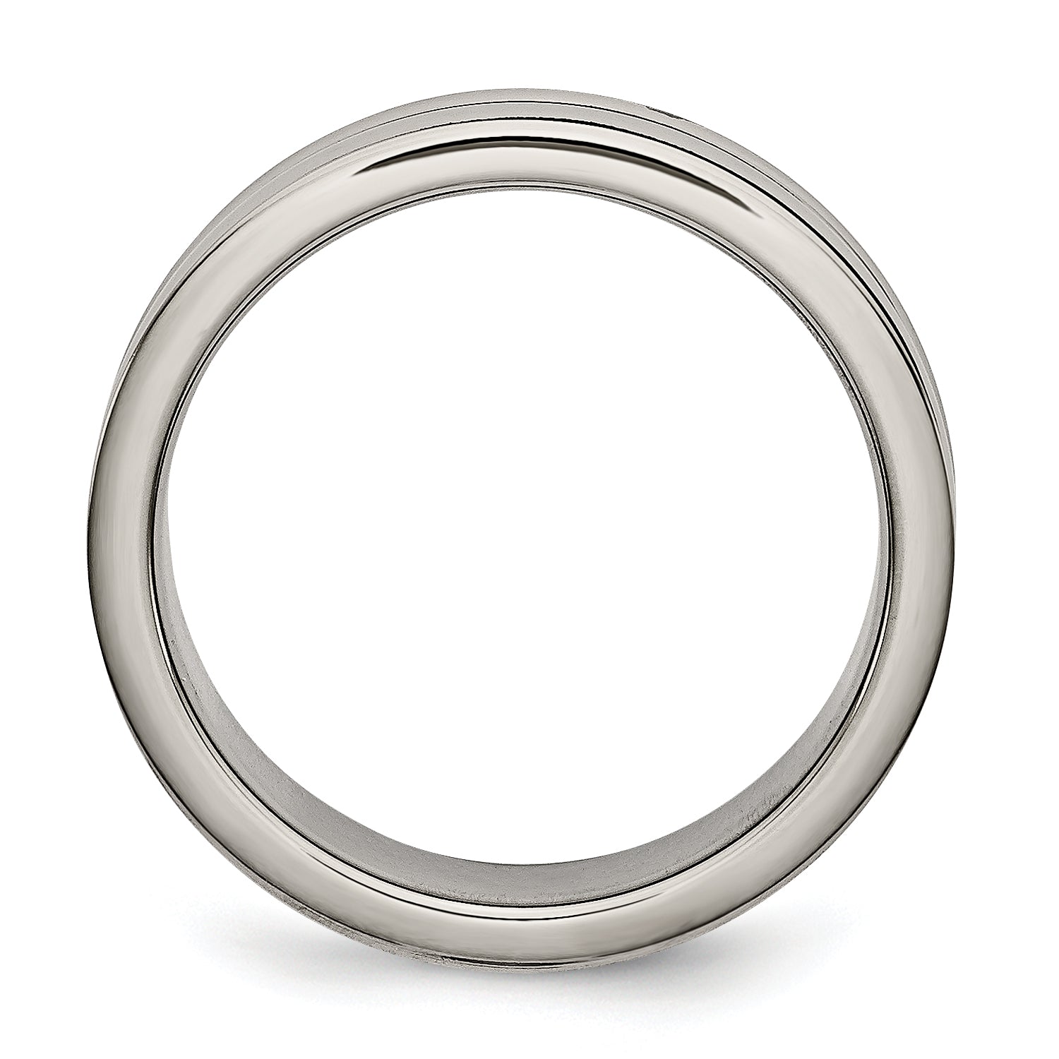 Titan Poliert mit Schwarz Gummi 6mm Gerillt Ring