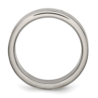Titan Poliert mit Schwarz Gummi 6mm Gerillt Ring