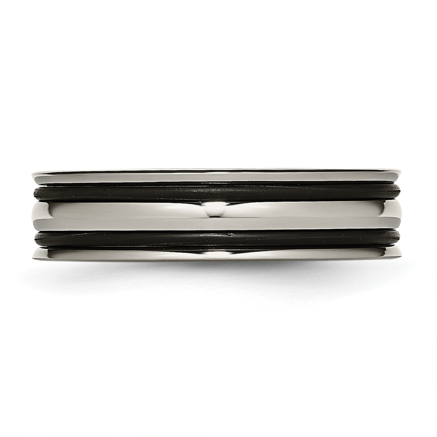 Titan Poliert mit Schwarz Gummi 6mm Gerillt Ring