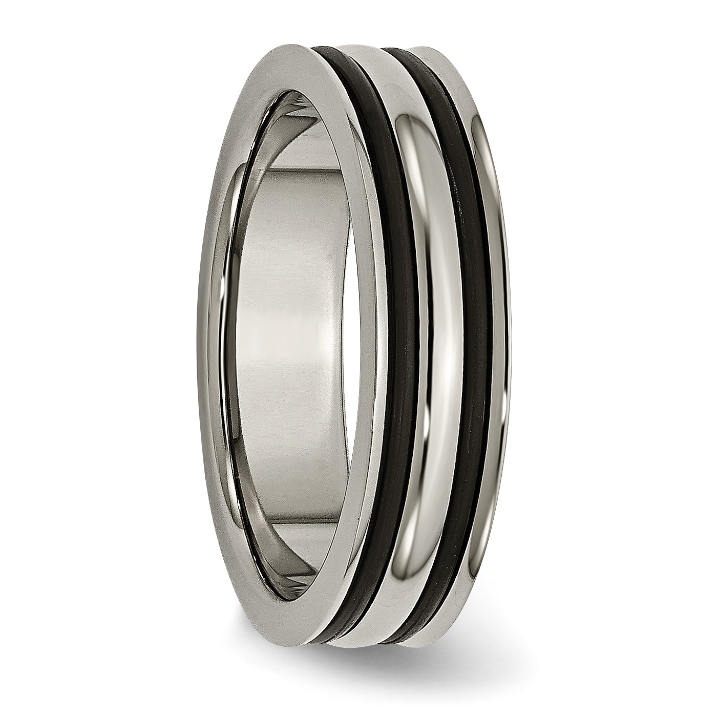 Titan Poliert mit Schwarz Gummi 6mm Gerillt Ring