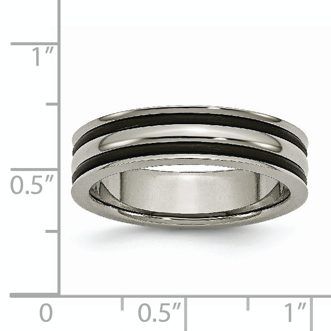 Titan Poliert mit Schwarz Gummi 6mm Gerillt Ring