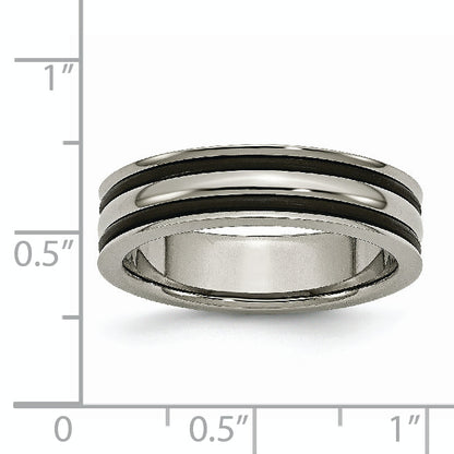 Titan Poliert mit Schwarz Gummi 6mm Gerillt Ring