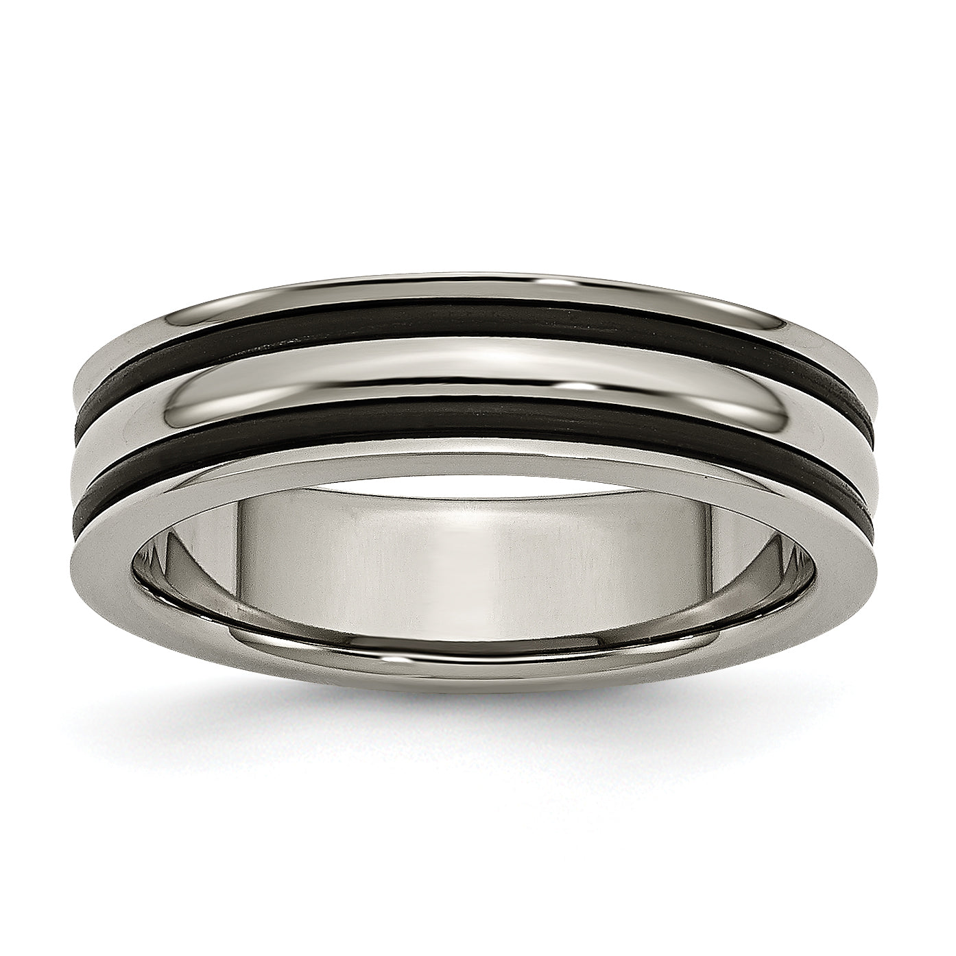 Titan Poliert mit Schwarz Gummi 6mm Gerillt Ring