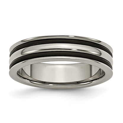 Titan Poliert mit Schwarz Gummi 6mm Gerillt Ring
