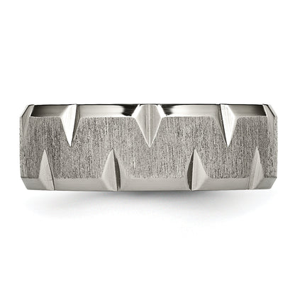 Titan Abgeschrägt Kante Notched 8mm Gebürstet Ring
