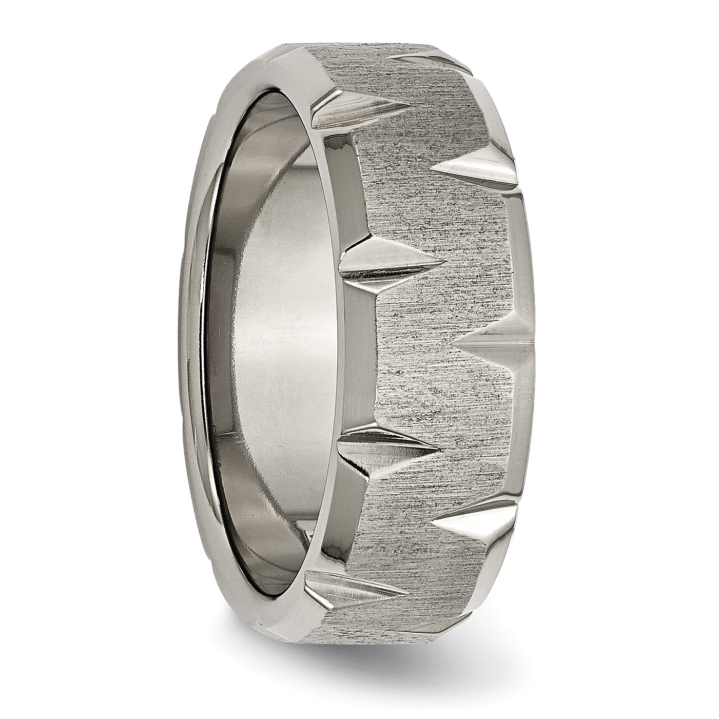Titan Abgeschrägt Kante Notched 8mm Gebürstet Ring