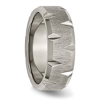 Titan Abgeschrägt Kante Notched 8mm Gebürstet Ring
