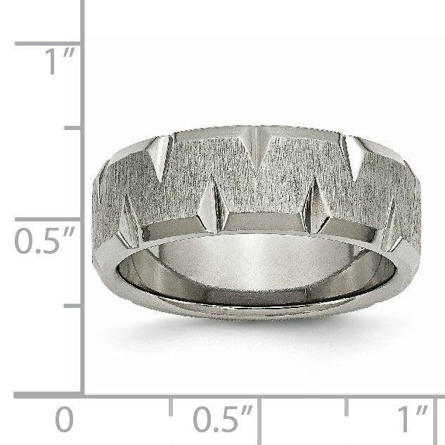 Titan Abgeschrägt Kante Notched 8mm Gebürstet Ring