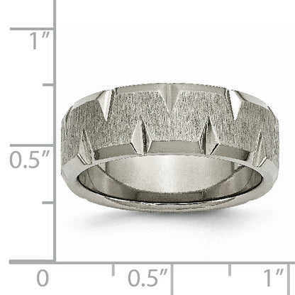 Titan Abgeschrägt Kante Notched 8mm Gebürstet Ring
