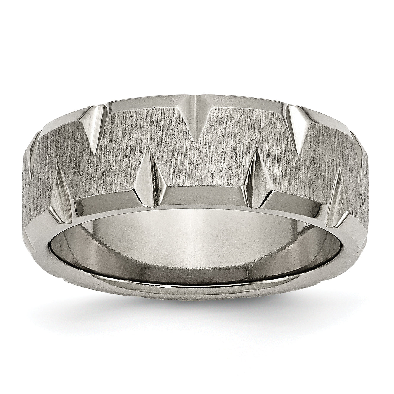 Titan Abgeschrägt Kante Notched 8mm Gebürstet Ring