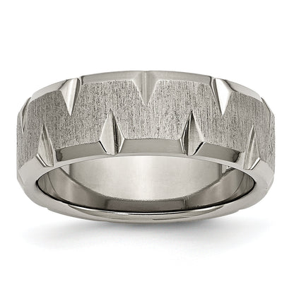 Titan Abgeschrägt Kante Notched 8mm Gebürstet Ring