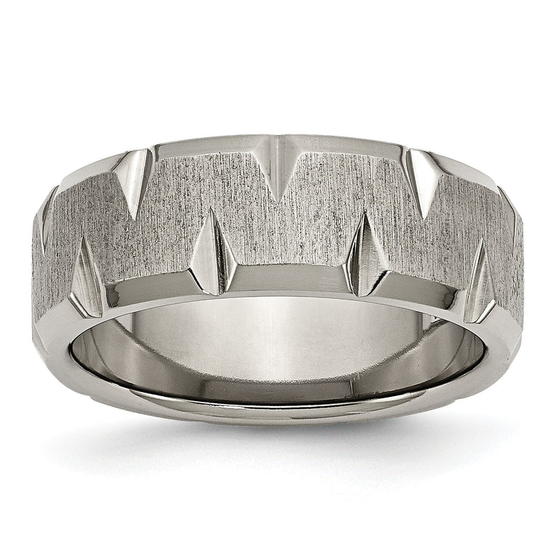 Titan Abgeschrägt Kante Notched 8mm Gebürstet Ring