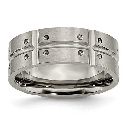 Titan Gebürstet und Poliert 8mm Gerillt Ring
