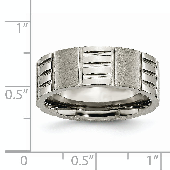 Titan Satiniert und Poliert 8mm Notched Ring