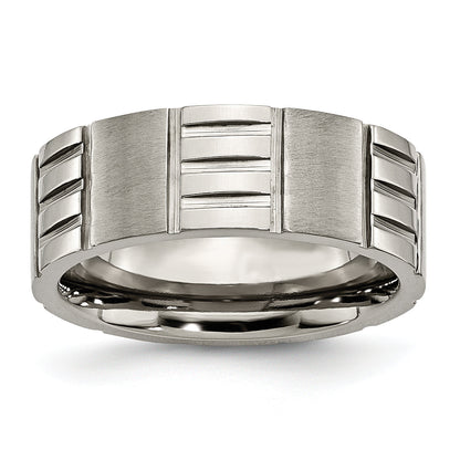 Titan Satiniert und Poliert 8mm Notched Ring