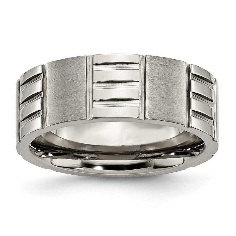 Titan Satiniert und Poliert 8mm Notched Ring