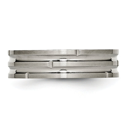 Titan Poliert und Satiniert 6mm Gerillt Ring