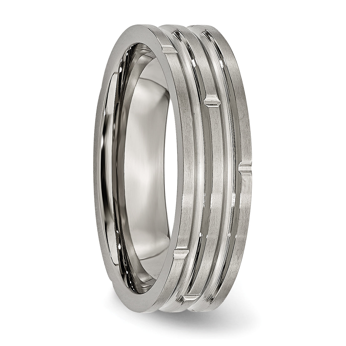 Titan Poliert und Satiniert 6mm Gerillt Ring
