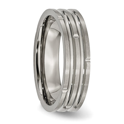 Titan Poliert und Satiniert 6mm Gerillt Ring