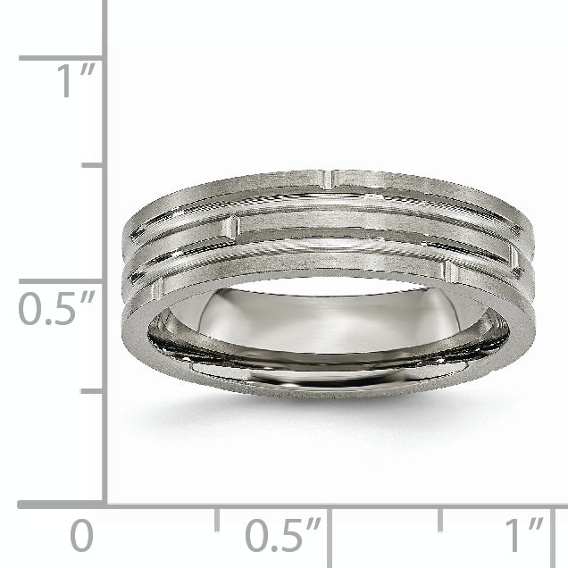 Titan Poliert und Satiniert 6mm Gerillt Ring