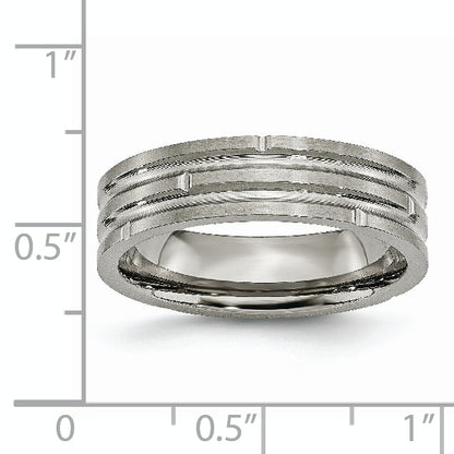 Titan Poliert und Satiniert 6mm Gerillt Ring