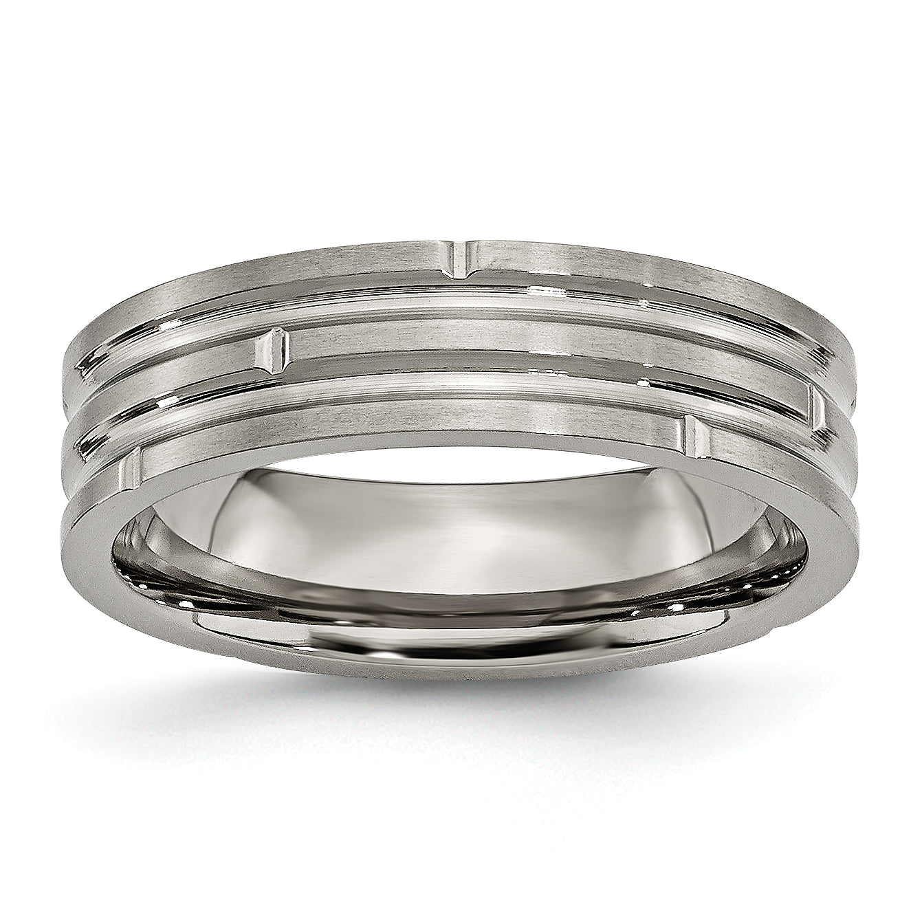 Titan Poliert und Satiniert 6mm Gerillt Ring