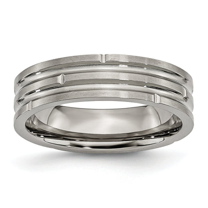 Titan Poliert und Satiniert 6mm Gerillt Ring
