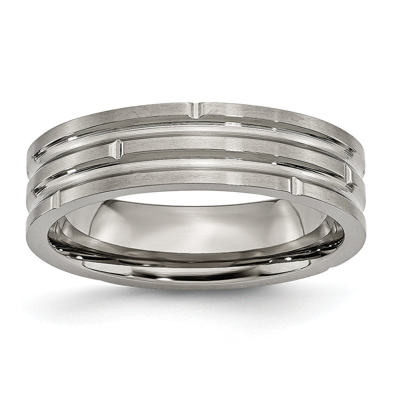 Titan Poliert und Satiniert 6mm Gerillt Ring