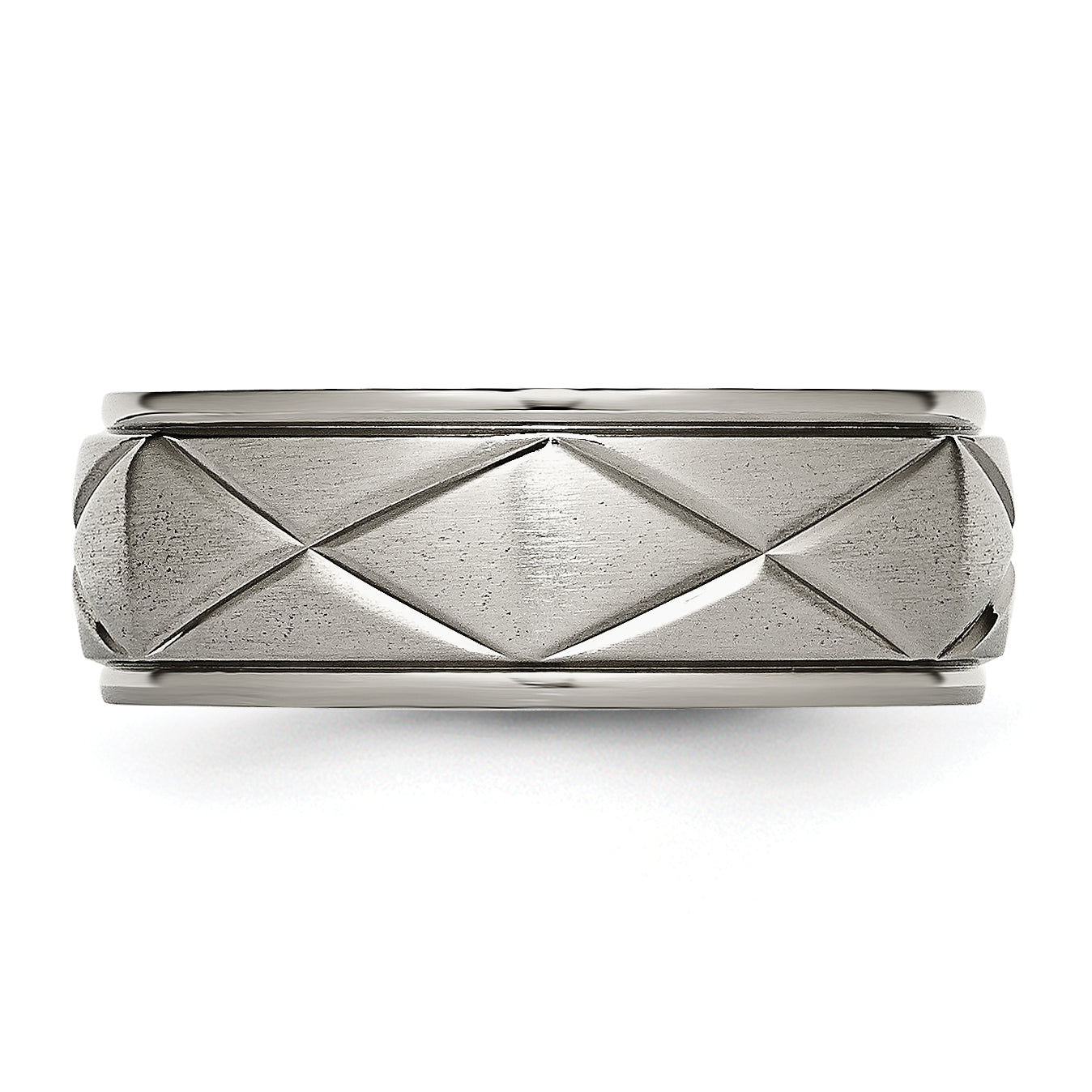 Titan Poliert X Design 8mm Satiniert Mittig Ridged Kante Ring