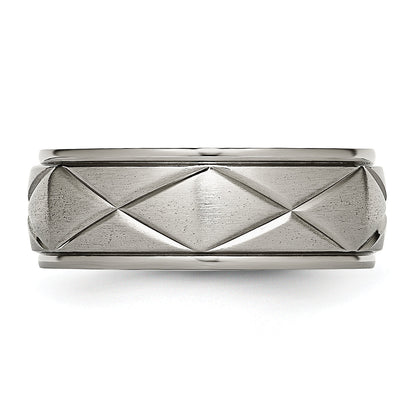 Titan Poliert X Design 8mm Satiniert Mittig Ridged Kante Ring
