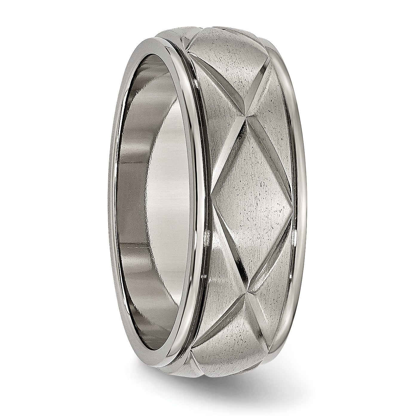 Titan Poliert X Design 8mm Satiniert Mittig Ridged Kante Ring