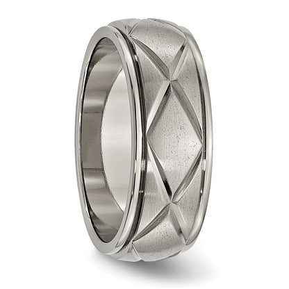 Titan Poliert X Design 8mm Satiniert Mittig Ridged Kante Ring
