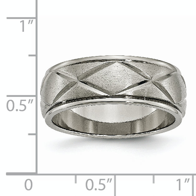 Titan Poliert X Design 8mm Satiniert Mittig Ridged Kante Ring
