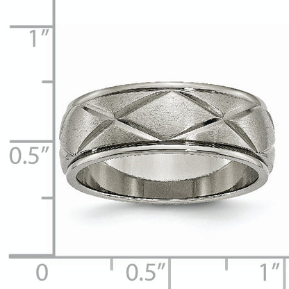 Titan Poliert X Design 8mm Satiniert Mittig Ridged Kante Ring
