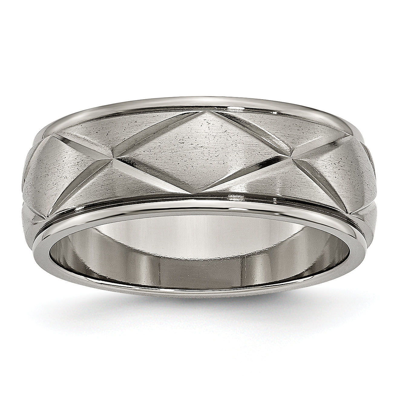 Titan Poliert X Design 8mm Satiniert Mittig Ridged Kante Ring