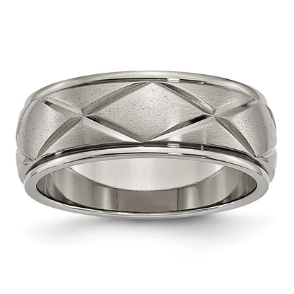 Titan Poliert X Design 8mm Satiniert Mittig Ridged Kante Ring