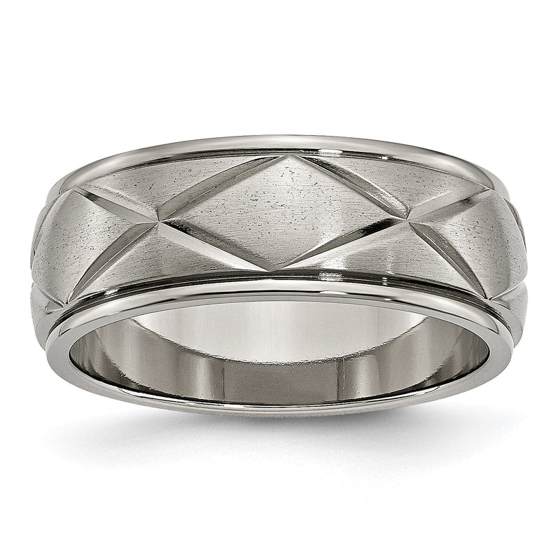 Titan Poliert X Design 8mm Satiniert Mittig Ridged Kante Ring