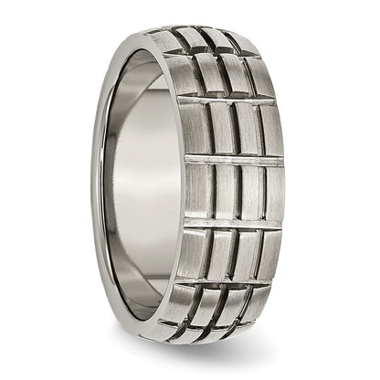 Titan Satiniert 8mm Notched und Gerillt Ring