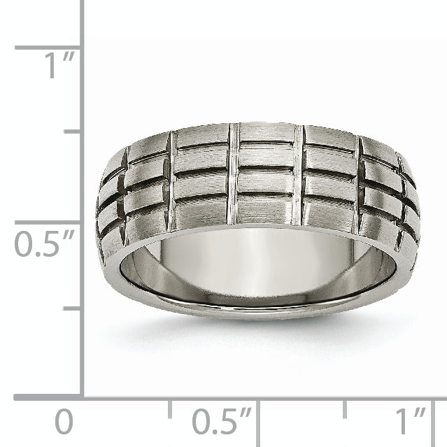 Titan Satiniert 8mm Notched und Gerillt Ring