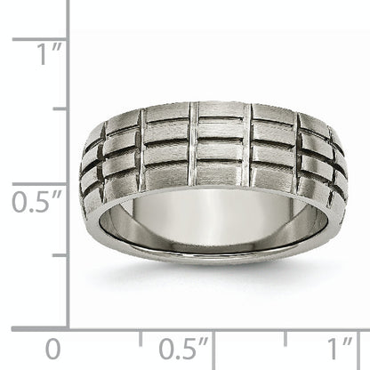 Titan Satiniert 8mm Notched und Gerillt Ring