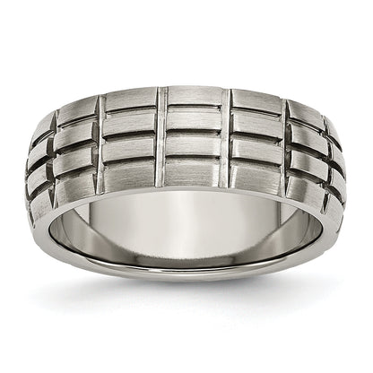 Titan Satiniert 8mm Notched und Gerillt Ring