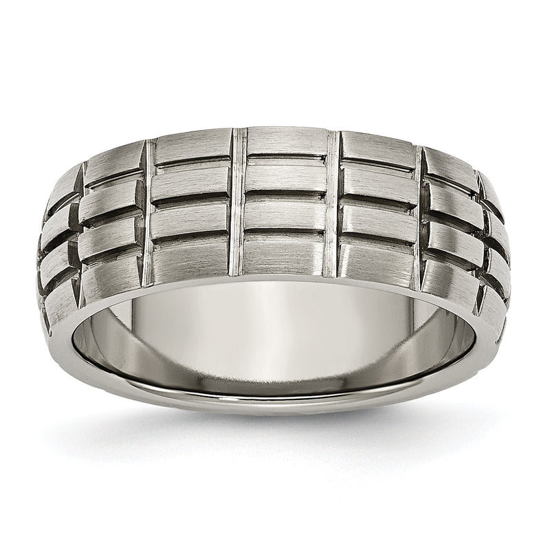 Titan Satiniert 8mm Notched und Gerillt Ring