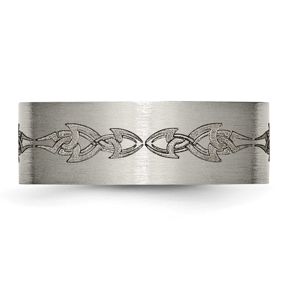 Titan Gebürstet Lasergraviert Design 8mm Flach Ring (size 13 Nur)