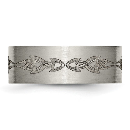 Titan Gebürstet Lasergraviert Design 8mm Flach Ring (size 13 Nur)