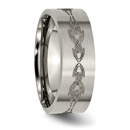 Titan Gebürstet Lasergraviert Design 8mm Flach Ring (size 13 Nur)