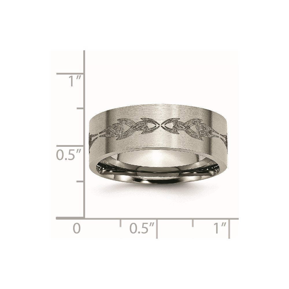 Titan Gebürstet Lasergraviert Design 8mm Flach Ring (size 13 Nur)