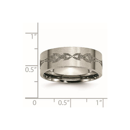 Titan Gebürstet Lasergraviert Design 8mm Flach Ring (size 13 Nur)